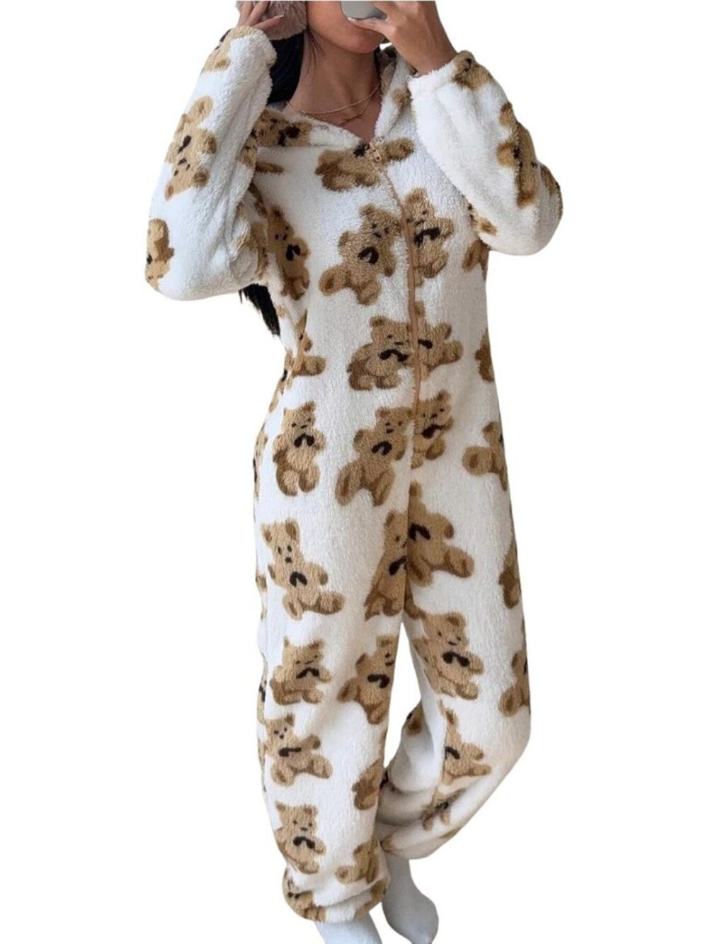 Cozy Hooded Fleece One-Piece Pajamas for Women | Long Sleeve Zipper Onesie